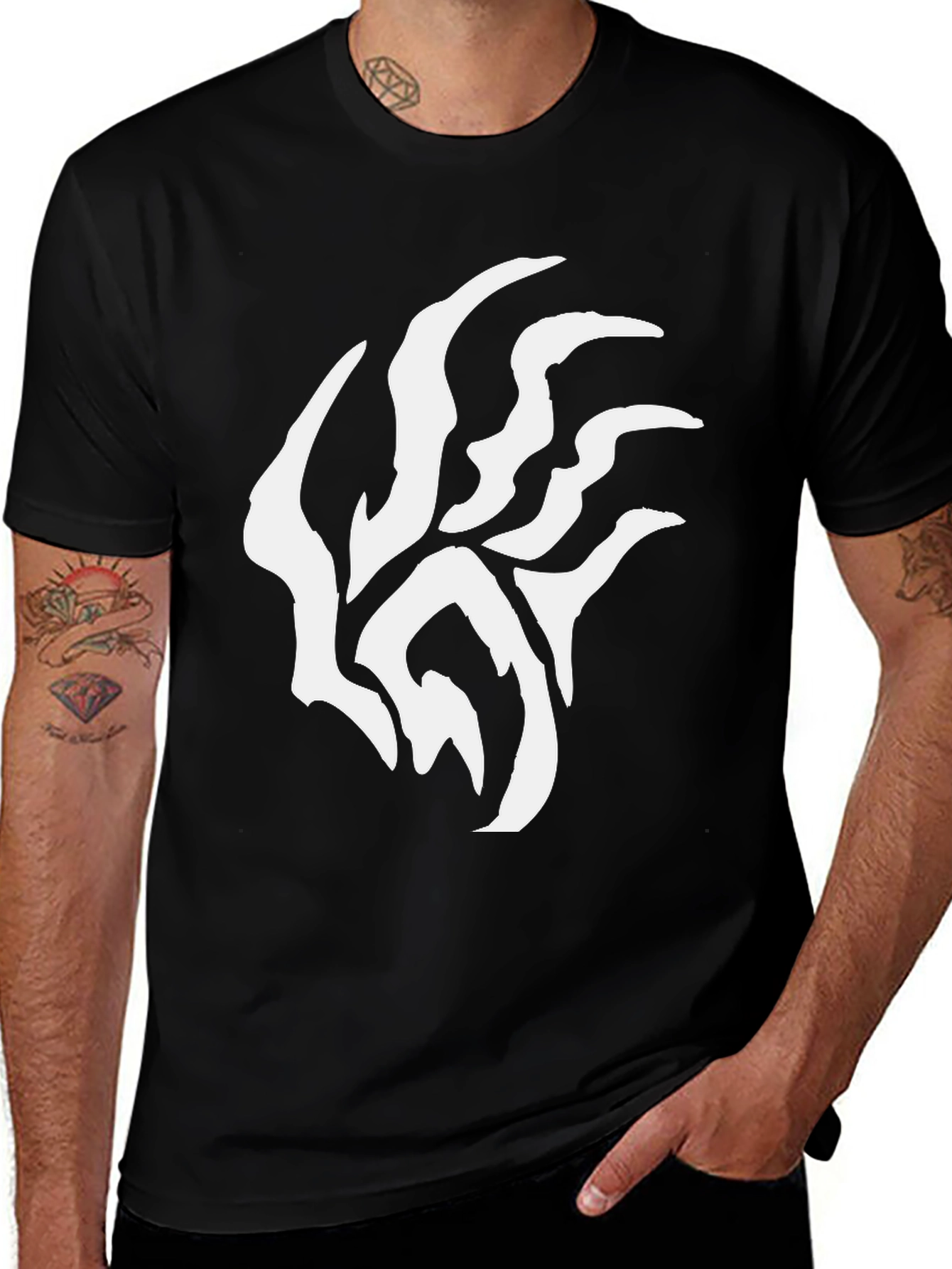 Variant 4 of Black T-Shirt with Abstract White Design
