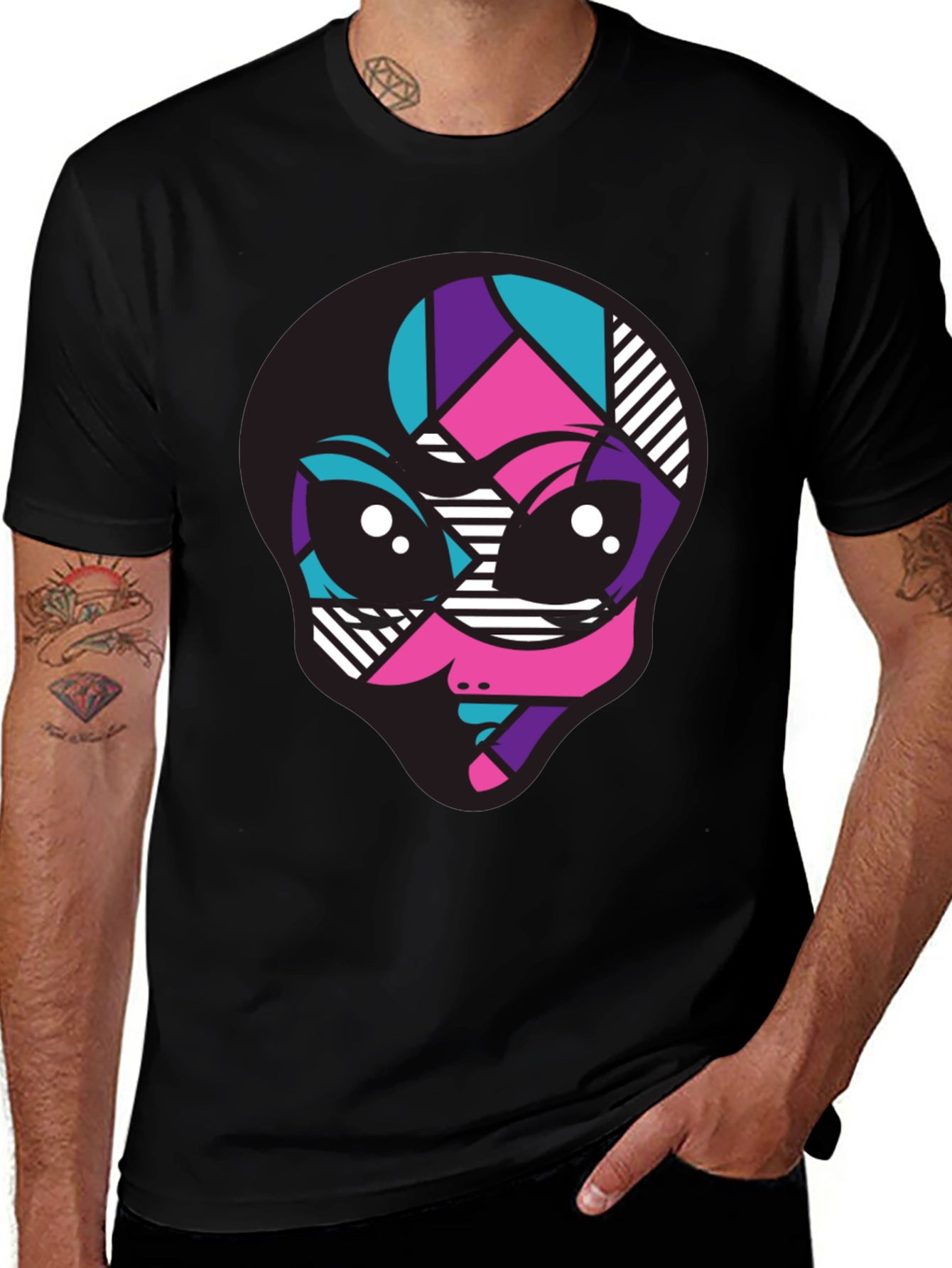 Variant 28 of Vibrant Alien Graphic Tee - Black Crew Neck