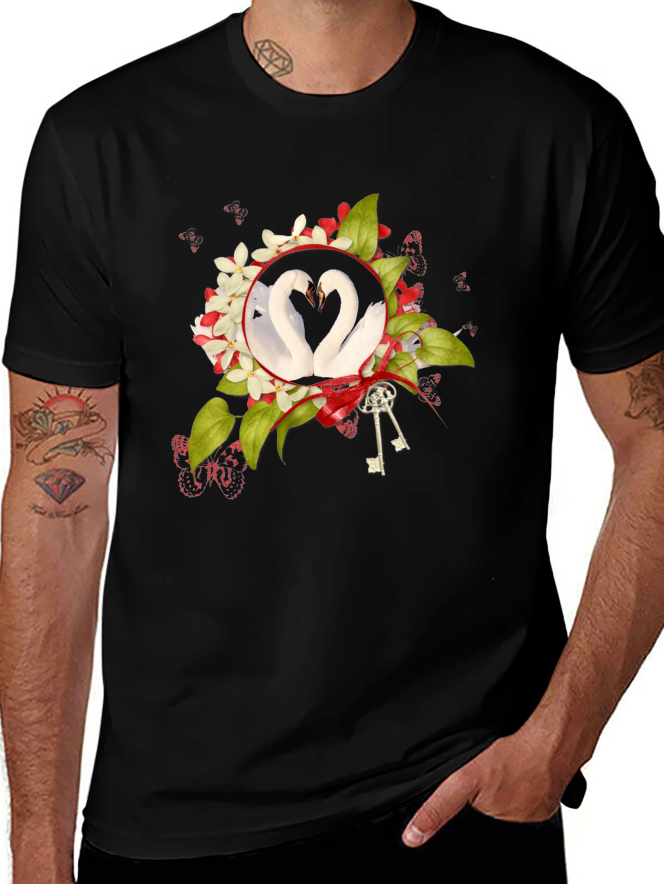Variant 20 of Swan Heart Graphic Tee - Black