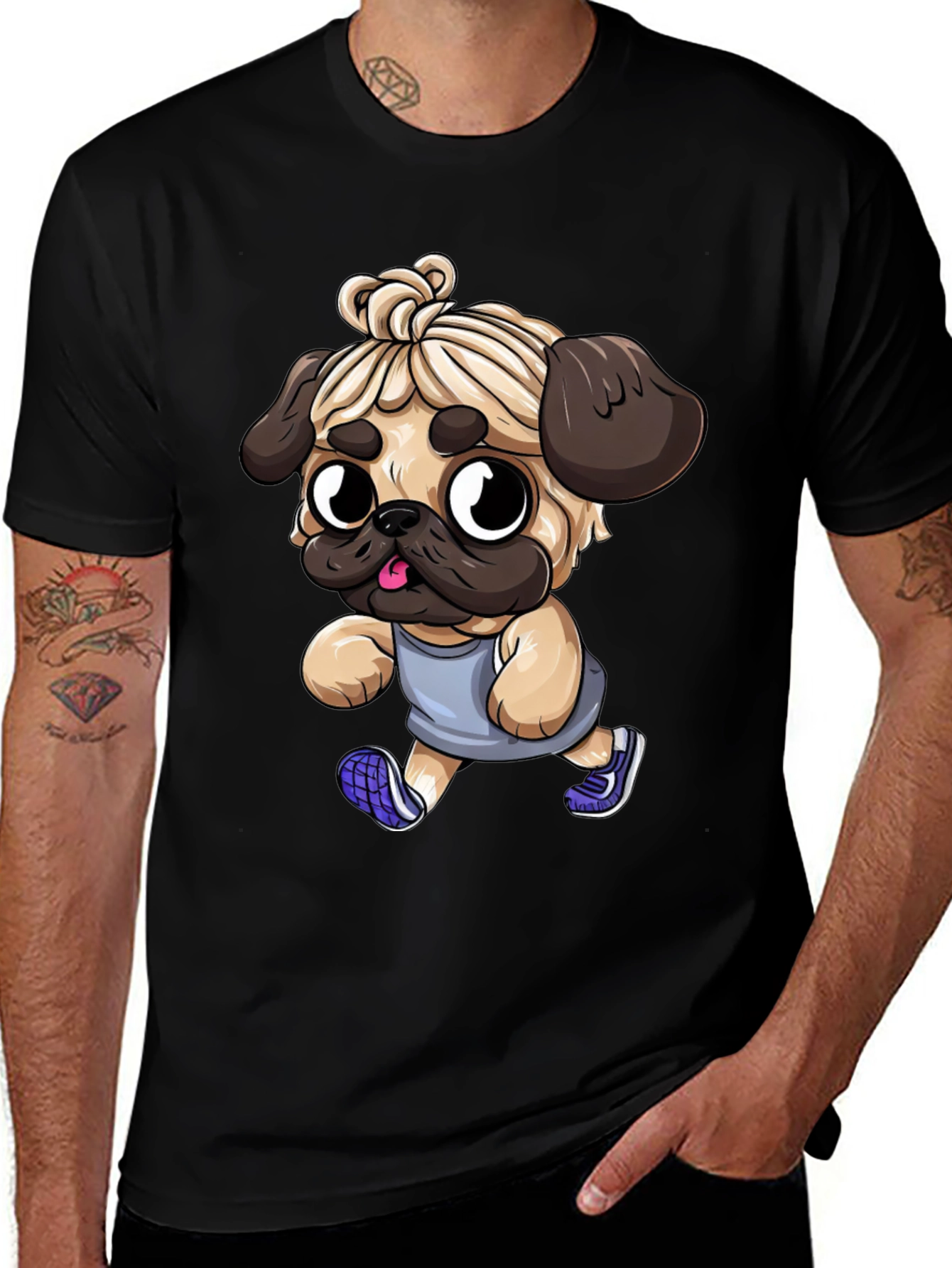 Variant 13 of Funny Pug Jogger Tee - Men's Black T-Shirt