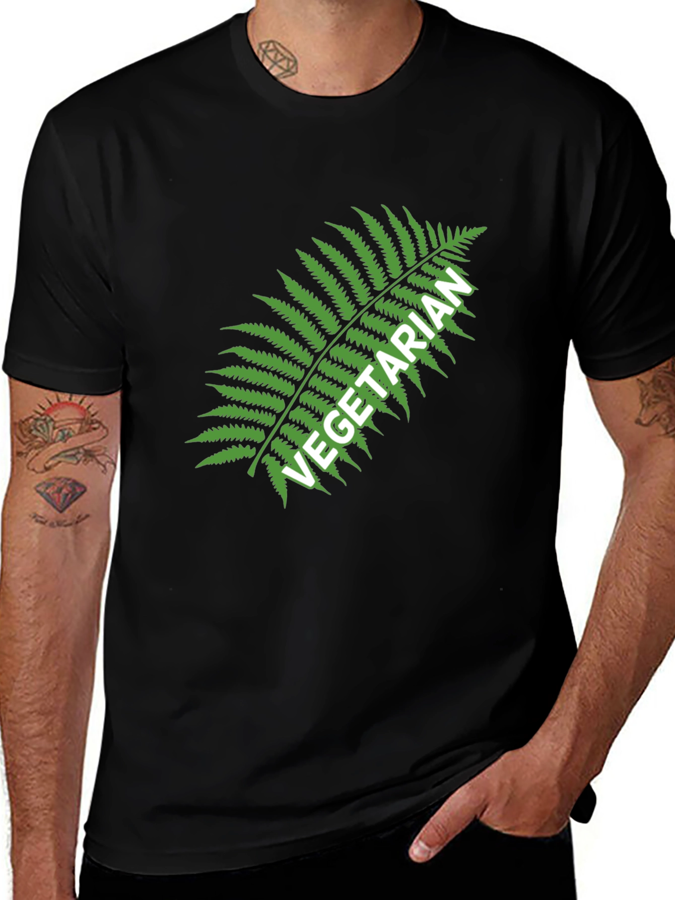 Variant 9 of Vegetarian Fern Graphic Tee - Black Cotton T-Shirt