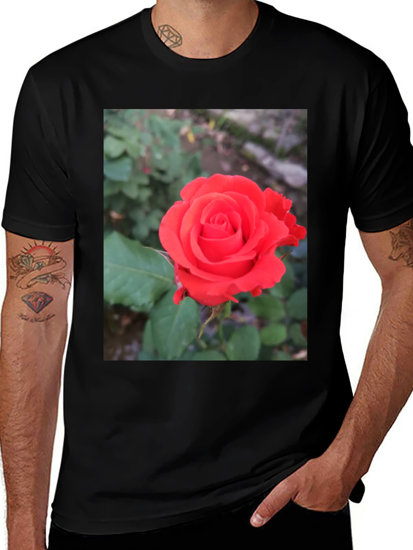 Variant 26 of Black T-Shirt with Red Rose Graphic
