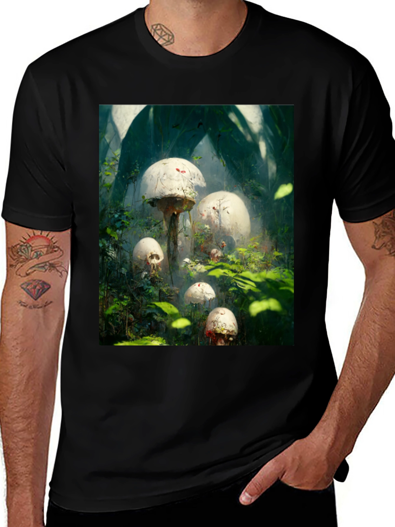Variant 3 of Mystic Mushroom Garden Black T-Shirt