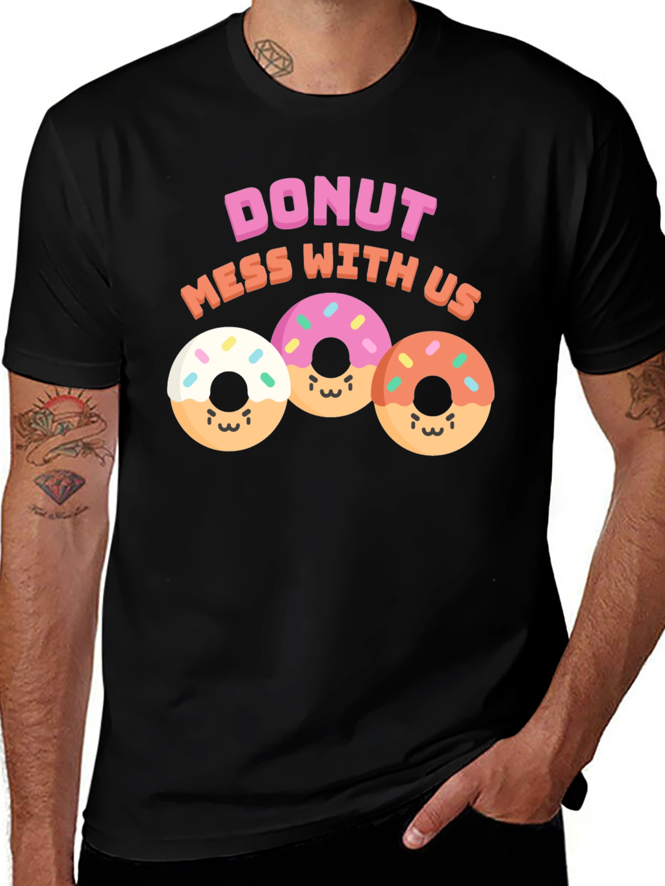 Variant 10 of Donut Mess With Us Graphic Tee - Fun Black T-Shirt