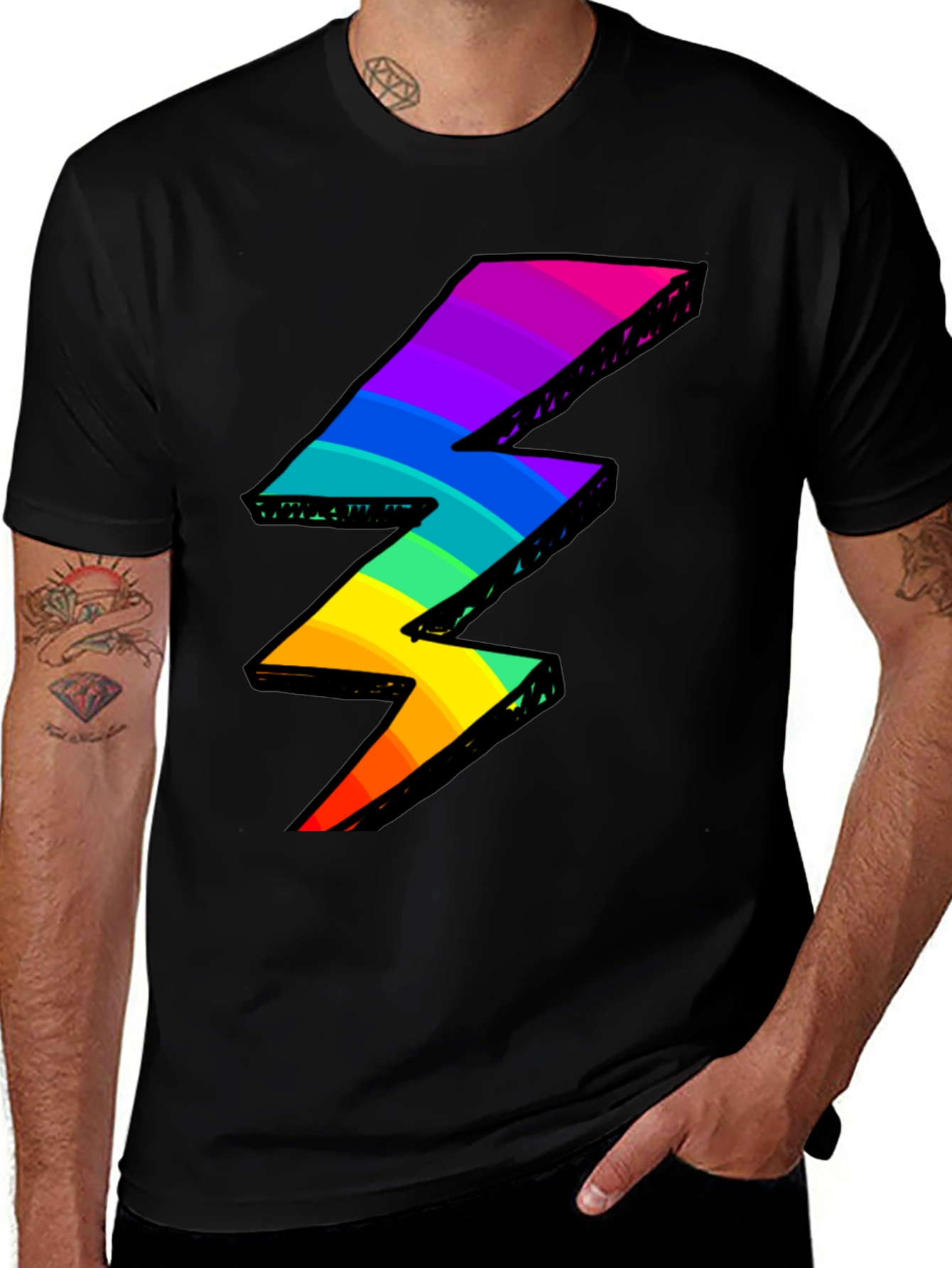 Variant 24 of Rainbow Lightning Bolt Graphic Tee - Black
