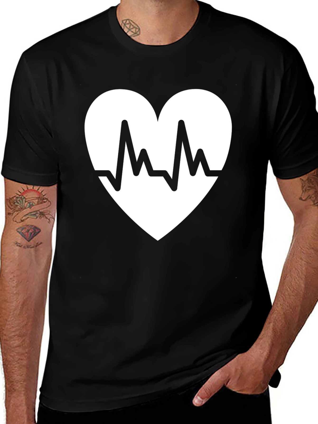 Variant 30 of Heartbeat Heart Graphic Black T-Shirt