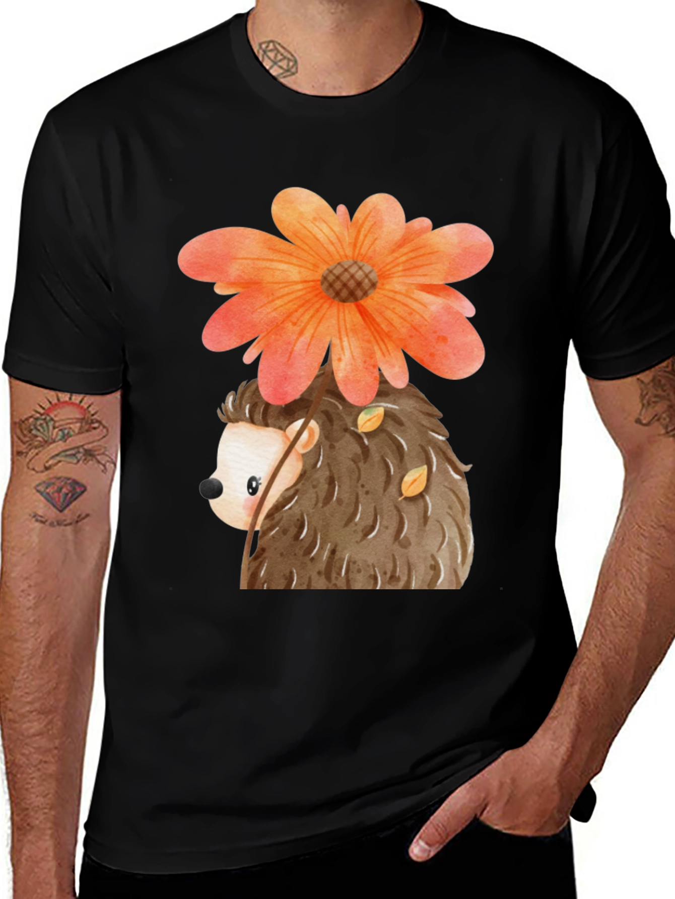 Variant 11 of Cute Hedgehog with Flower T-Shirt