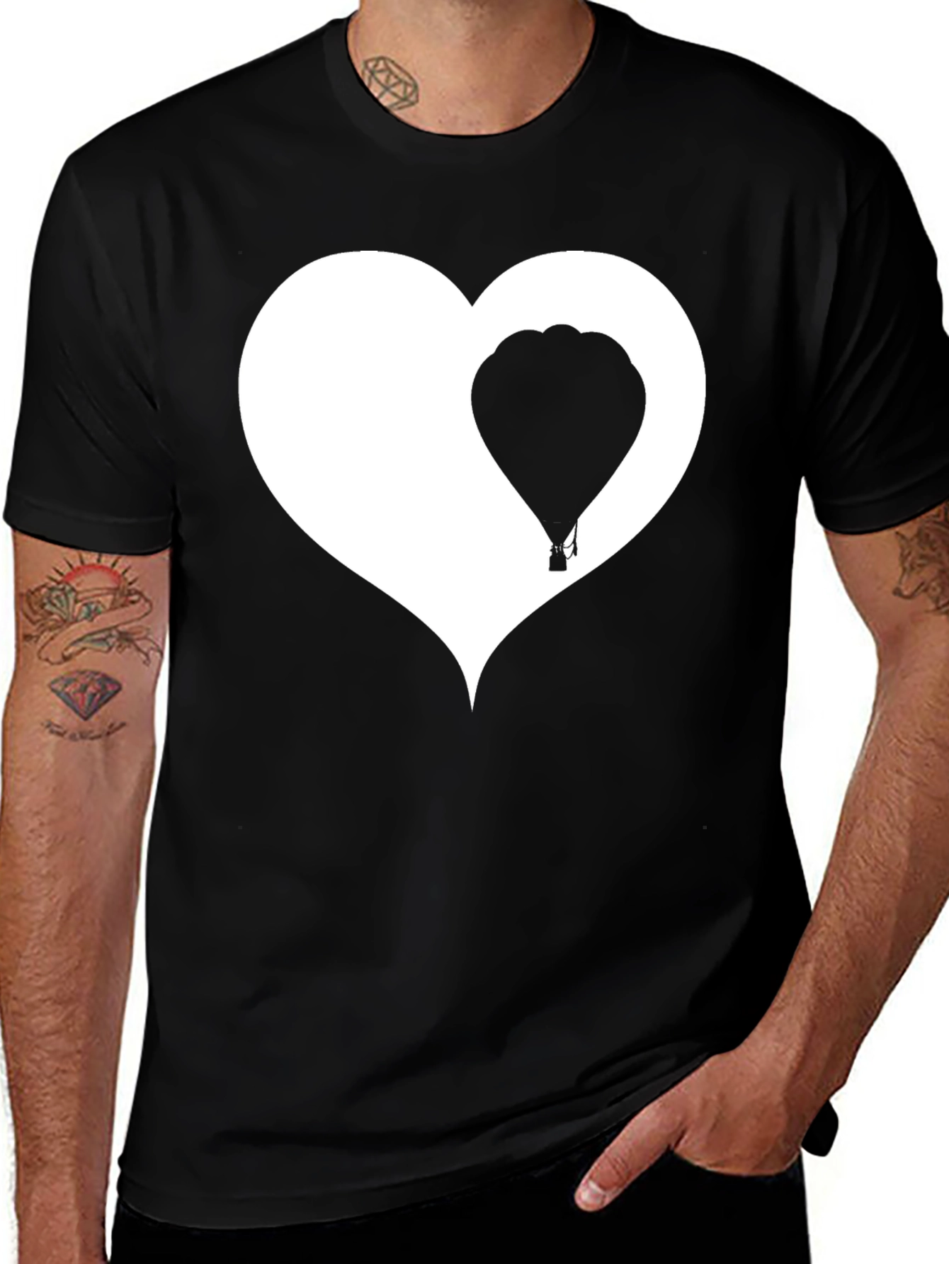 Variant 11 of Heart Balloon Graphic Tee - Black Cotton Blend