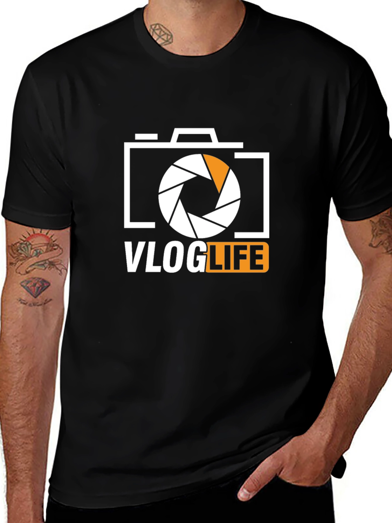 Variant 9 of Vlog Life Graphic Tee - Camera Design Black T-Shirt