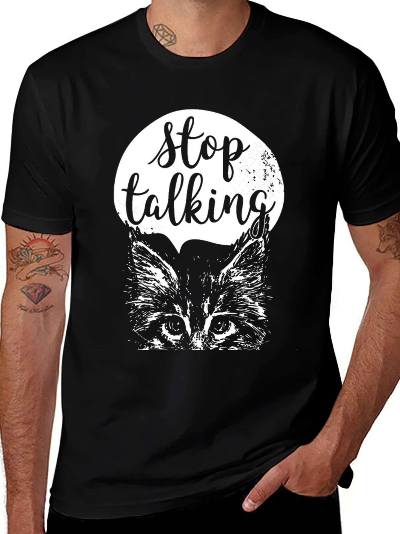 Variant 2 of Stop Talking Cat Graphic Tee - Unisex Black T-Shirt