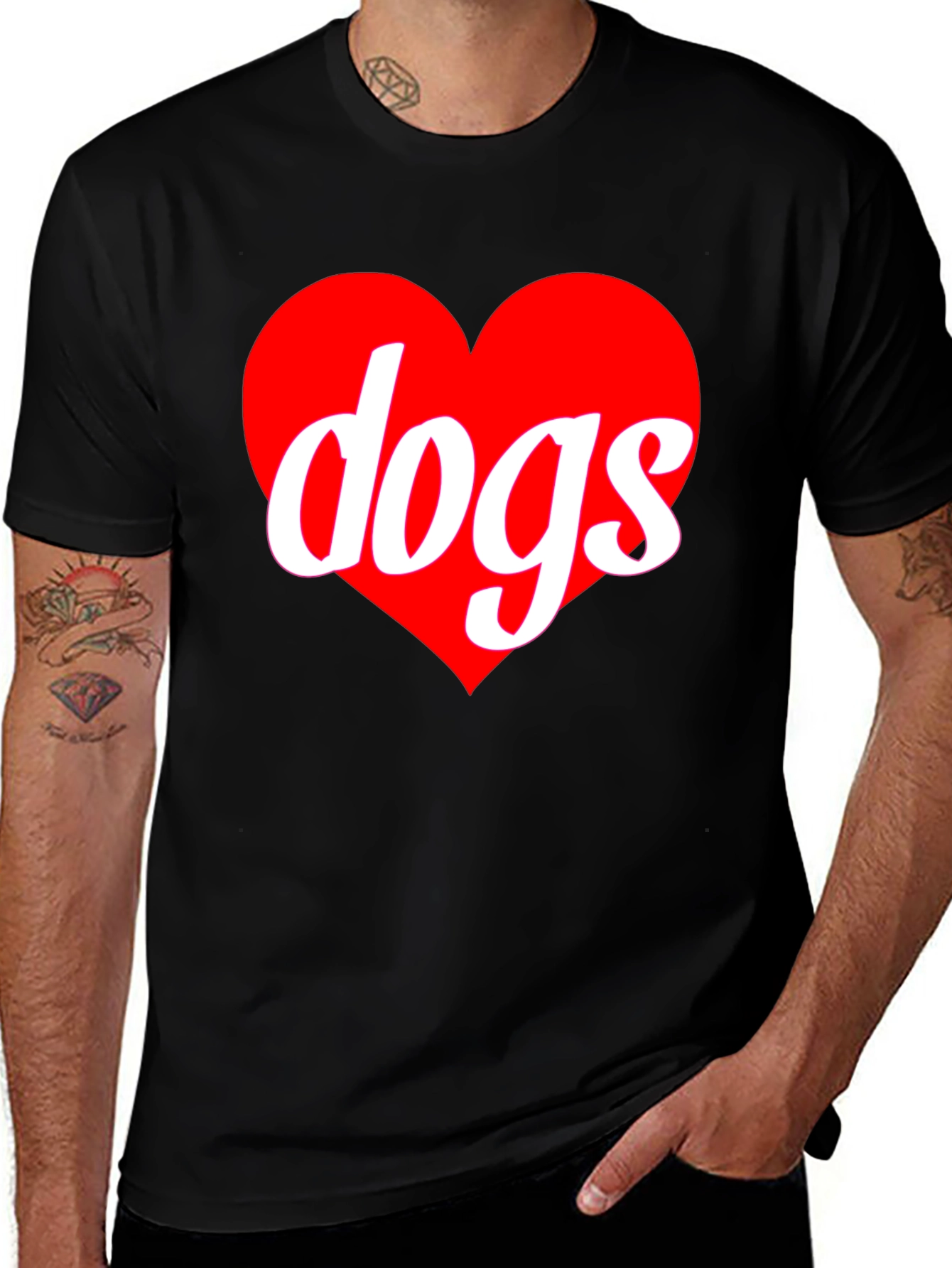 Variant 11 of I Heart Dogs Graphic Tee - Black Crew Neck Shirt