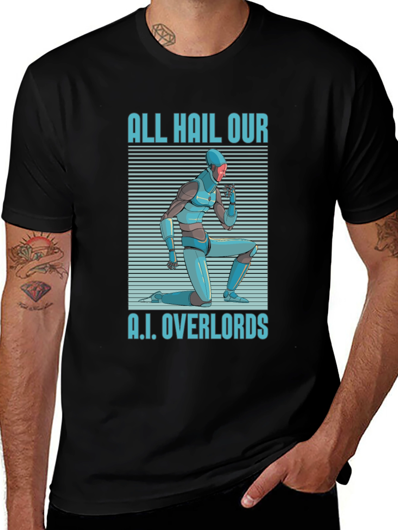 Variant 19 of All Hail A.I. Overlords Graphic Tee - Black