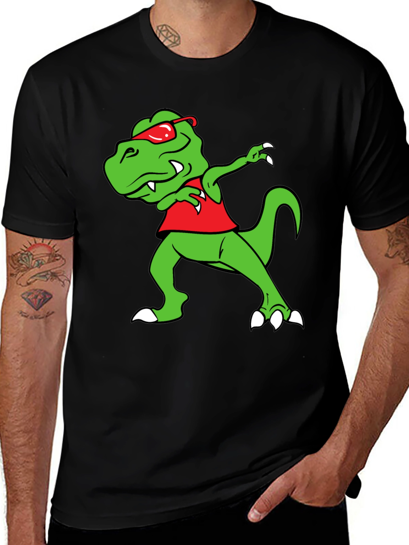 Variant 9 of Dabbing Dino Graphic Tee - Fun Black T-Shirt
