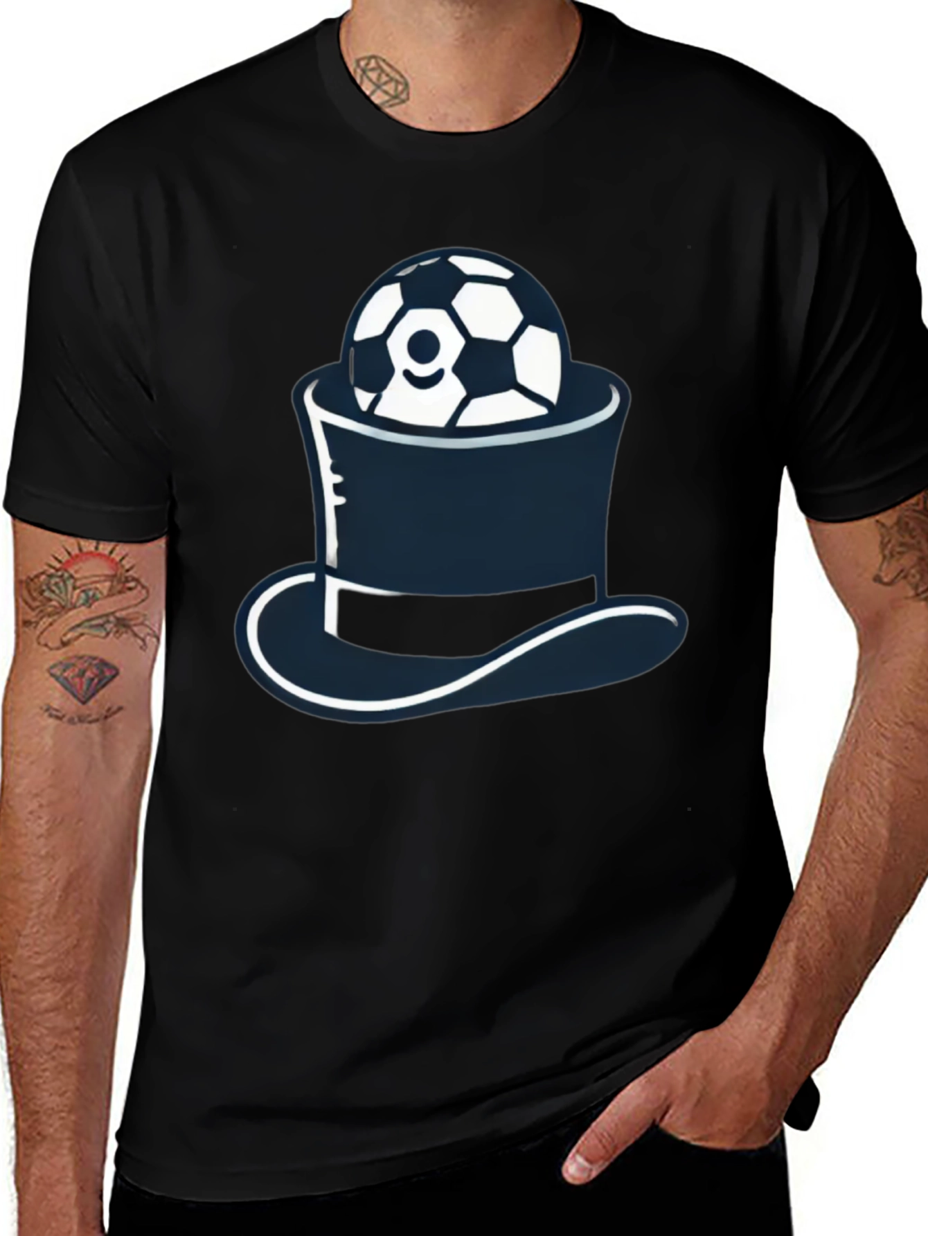 Variant 16 of Soccer Ball Top Hat Graphic Tee - Black