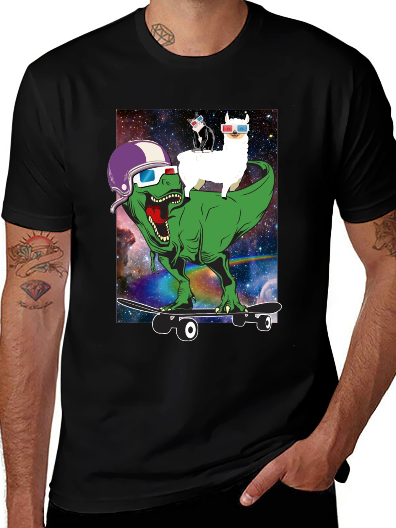Variant 17 of Dino Llama Cat Skateboard T-Shirt