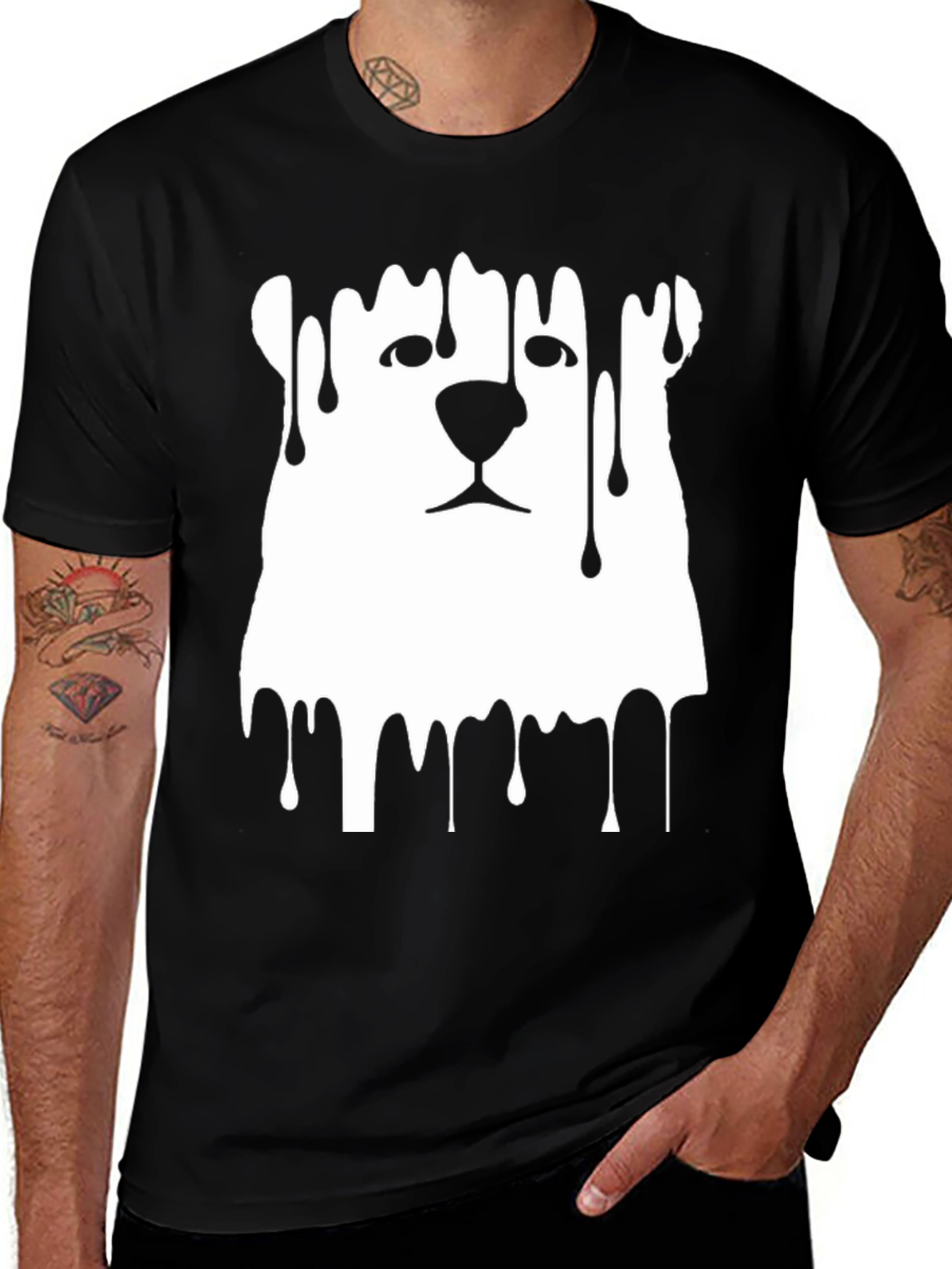 Variant 30 of Dripping Bear Graphic Tee - Men's Black Crew Neck T-Shirt