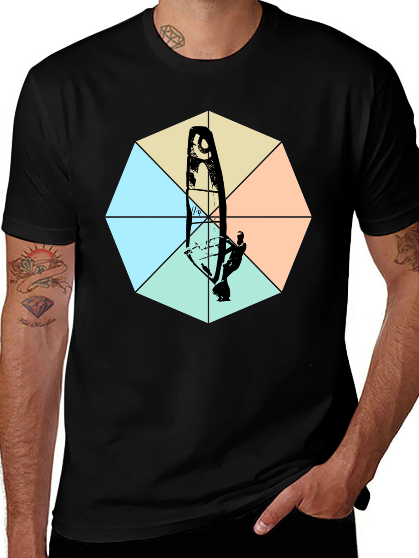 Variant 13 of Geometric Windsurfing T-Shirt - Black