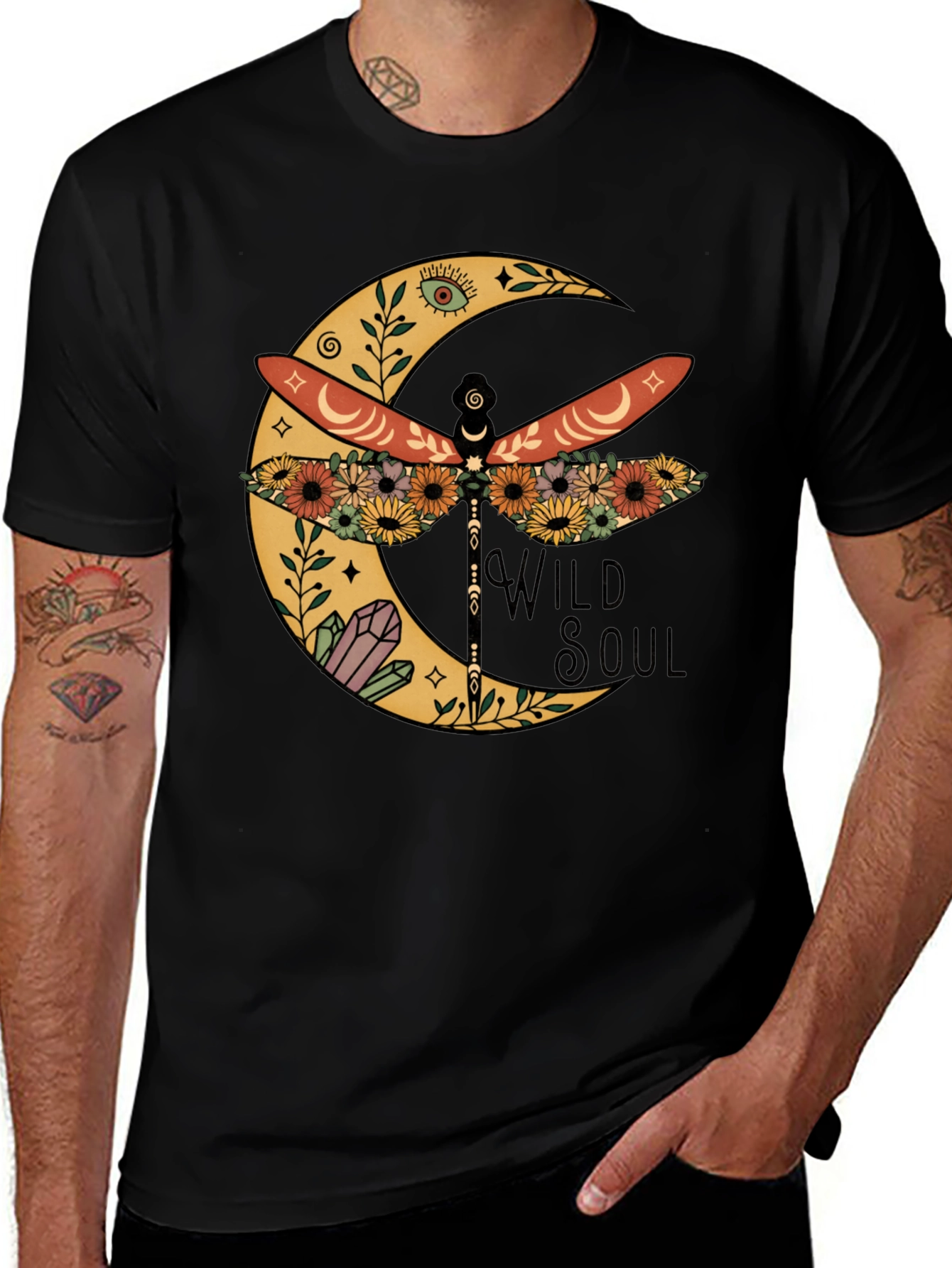 Variant 3 of Wild Soul Graphic Tee - Moon & Dragonfly Design