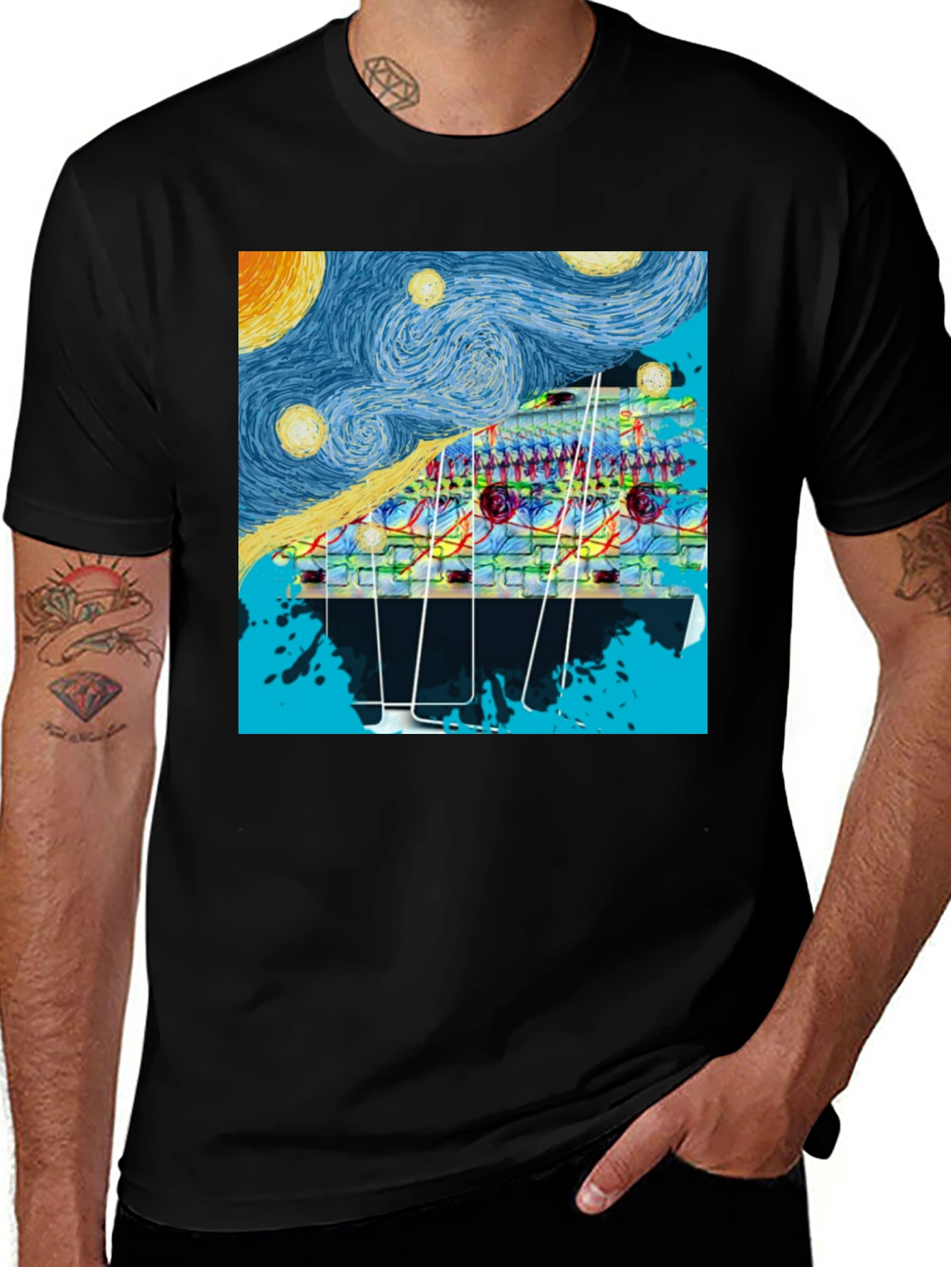 Variant 12 of Starry Night Circuit Board Men's Black T-Shirt