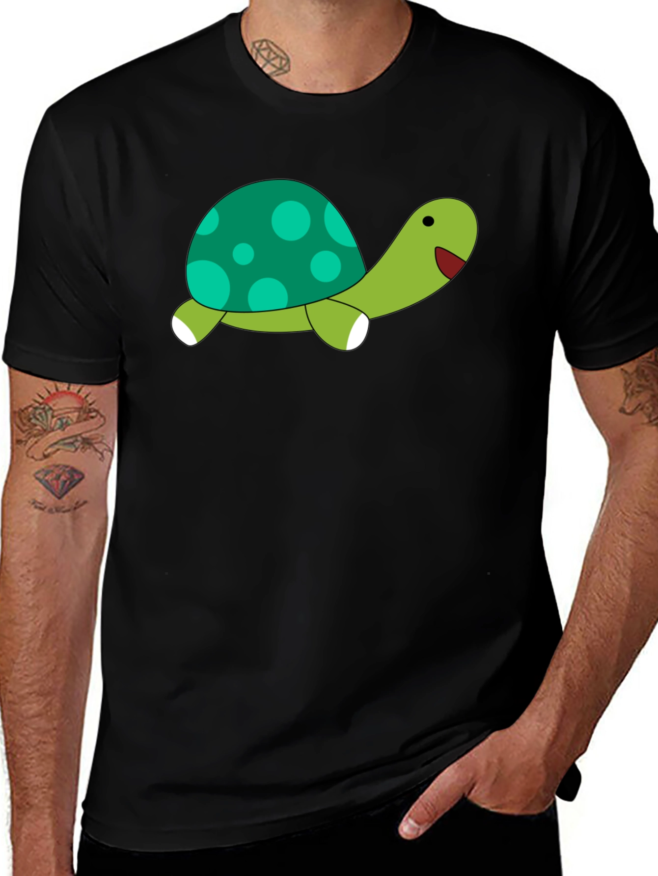 Variant 26 of Cute Turtle Graphic Tee - Black Cotton T-Shirt