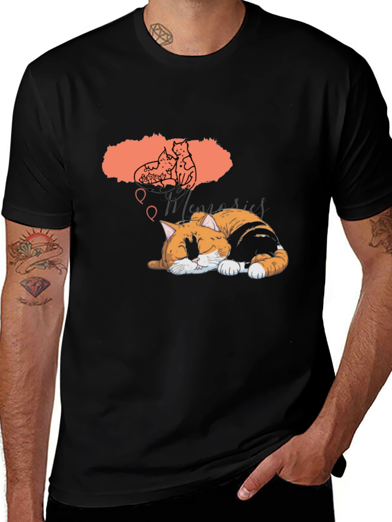Variant 27 of Dreaming Cat Graphic T-Shirt - Unisex Black Tee
