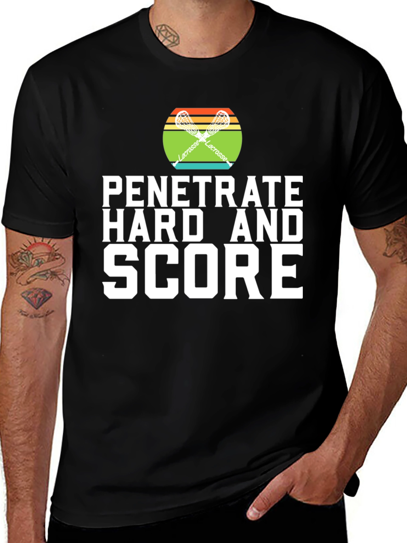 Variant 30 of Lacrosse T-Shirt - Penetrate Hard and Score Funny Tee