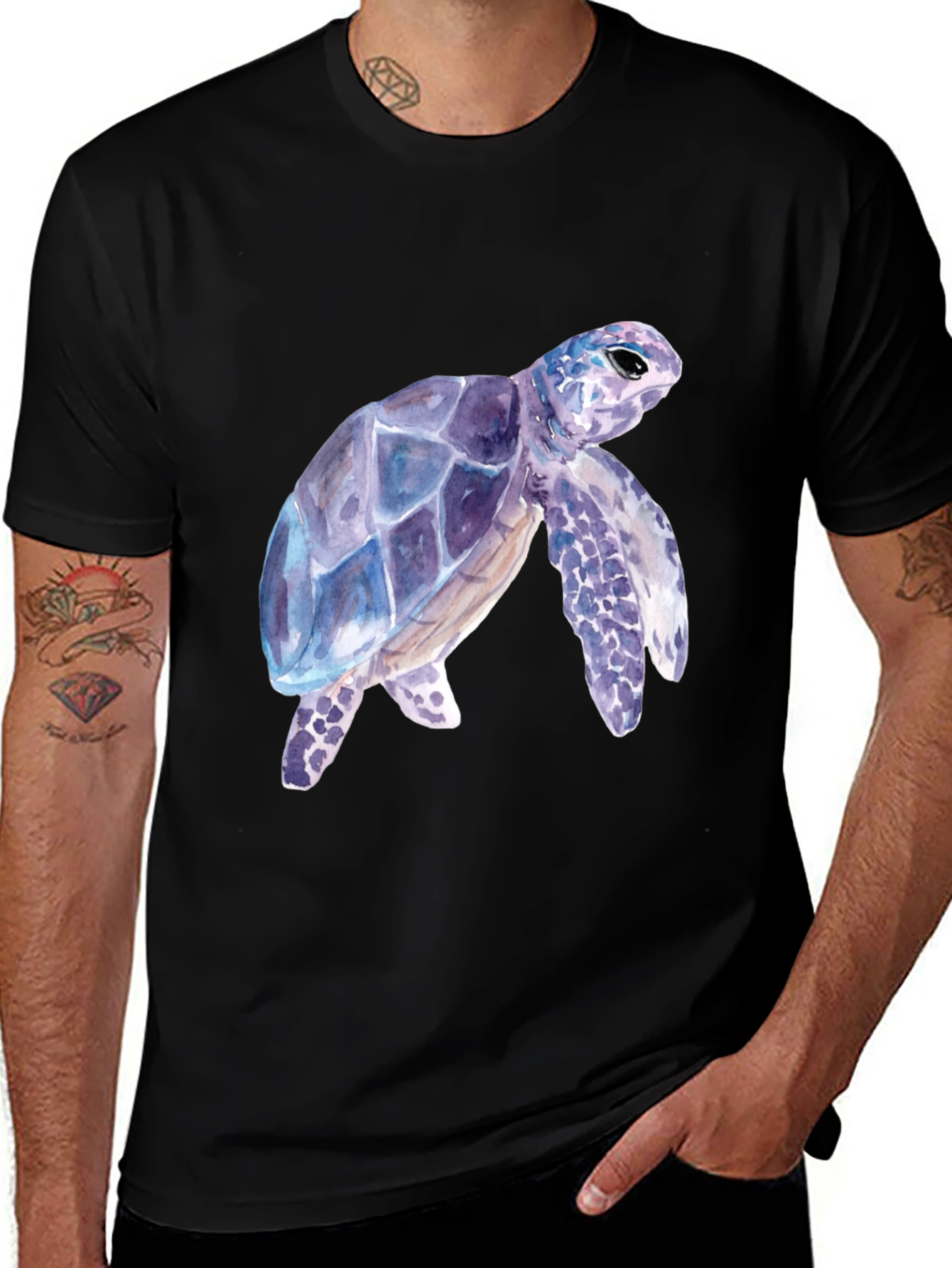 Watercolor Sea Turtle Black T-Shirt