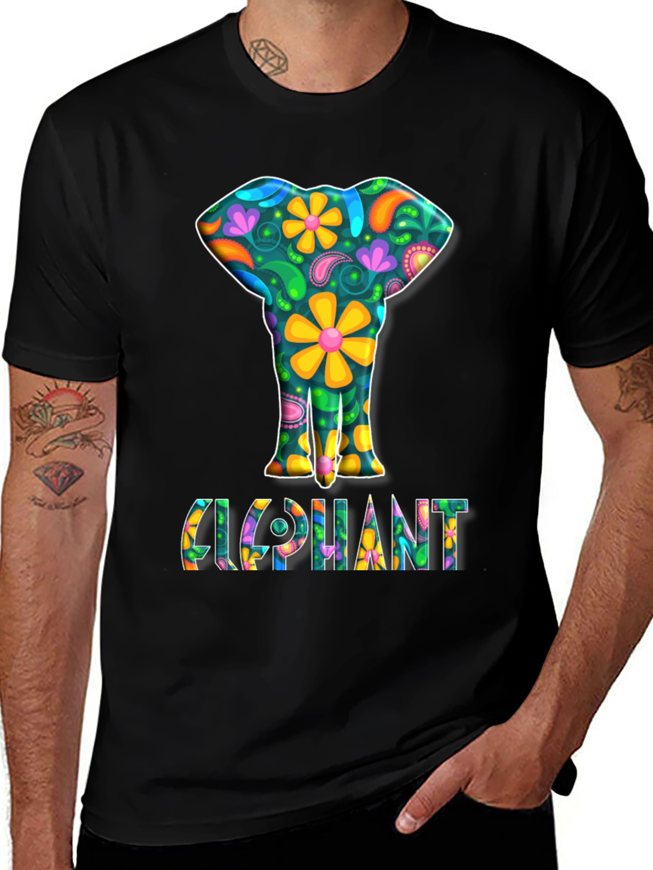 Variant 17 of Floral Elephant Graphic Tee