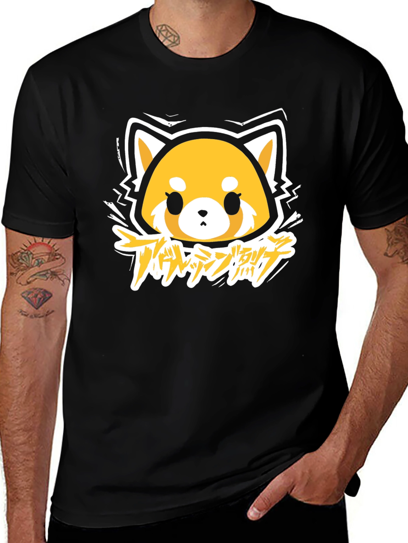 Aggretsuko Anime Graphic Tee - Black Cotton T-Shirt