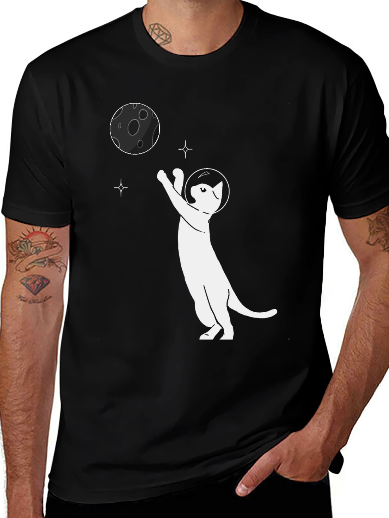 Variant 19 of Astronaut Cat Reaching for the Moon Graphic Tee