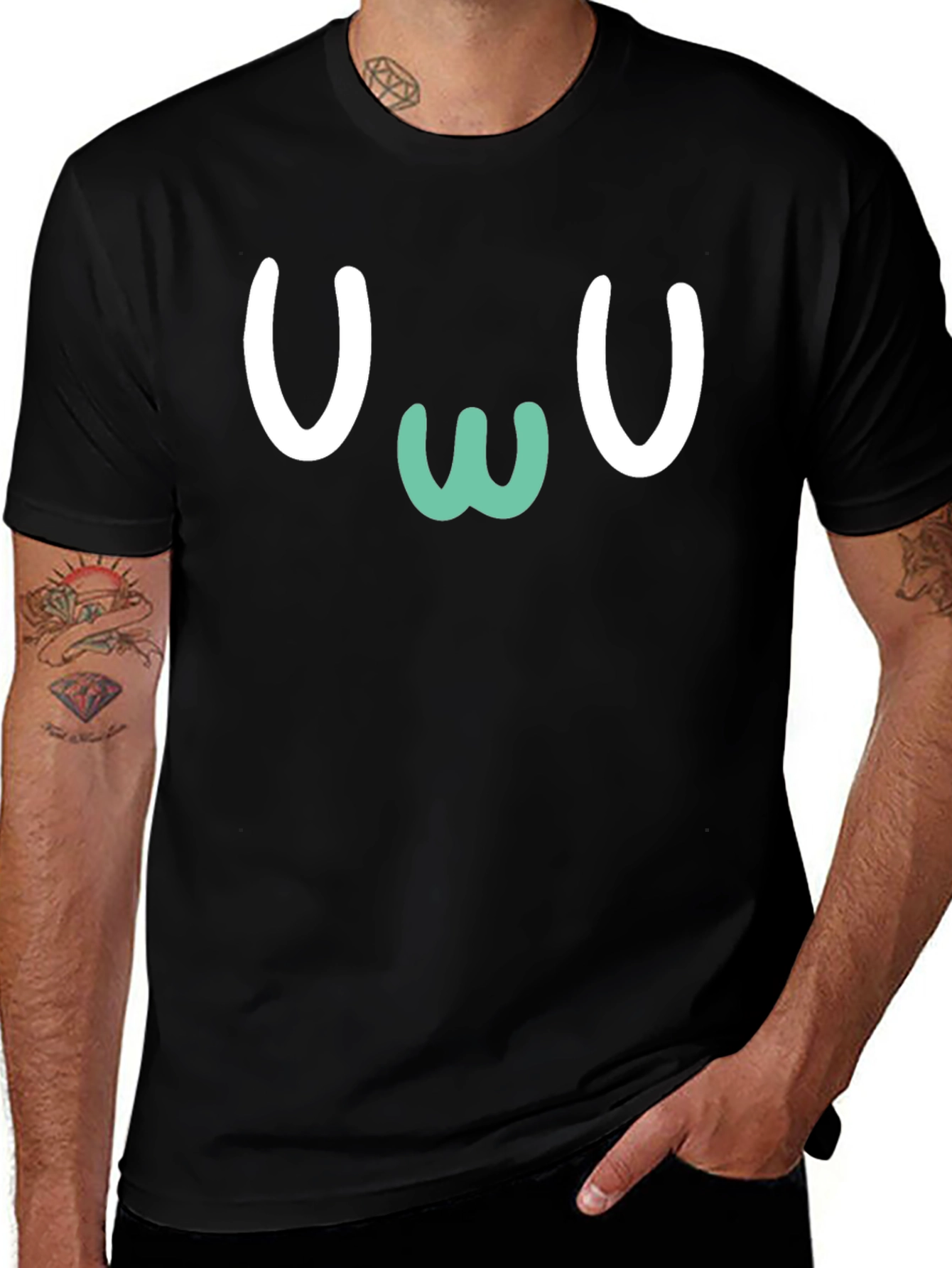 Variant 28 of Cute "UwU" Expression Black T-Shirt