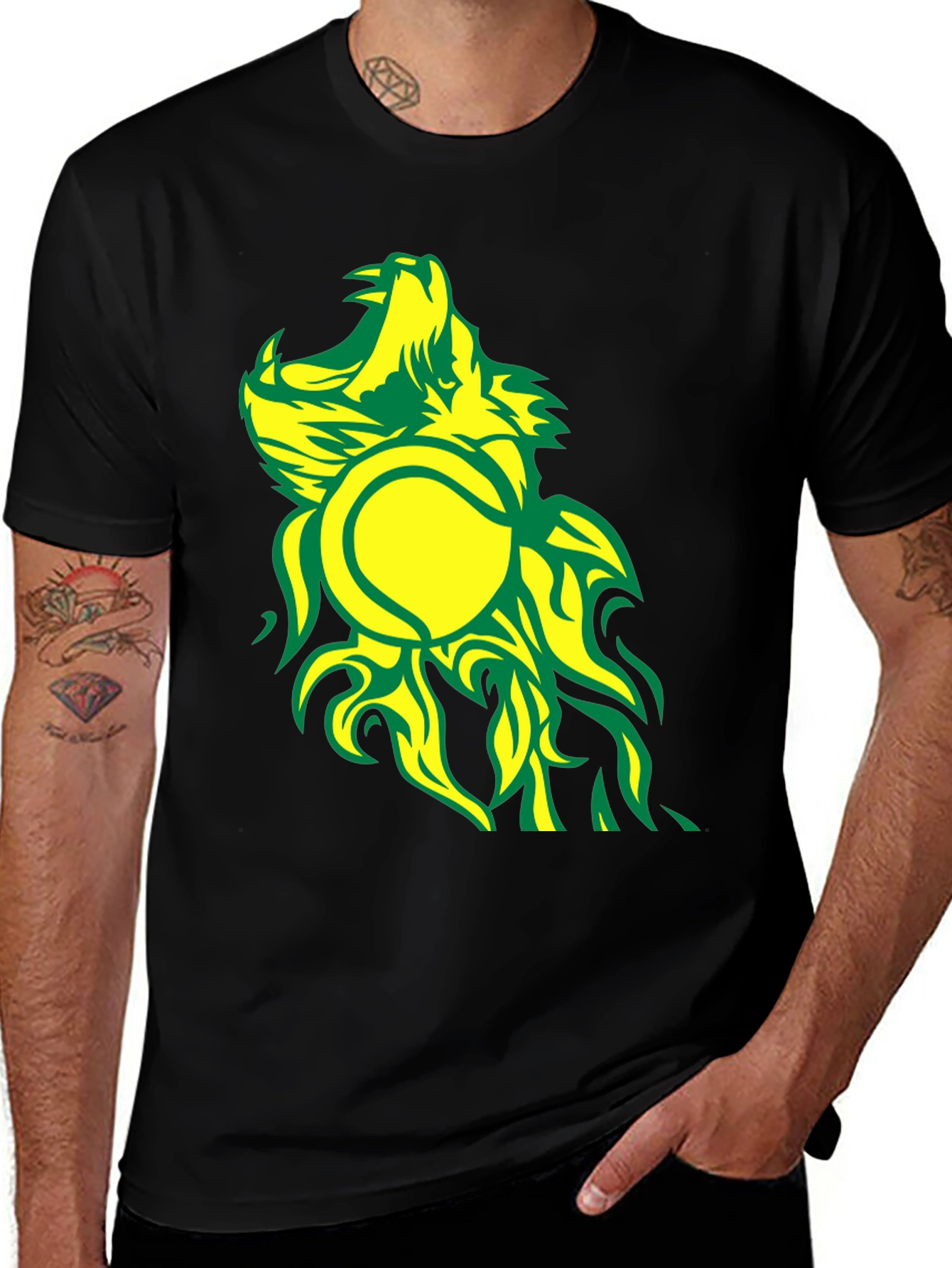 Variant 28 of Lion Tennis Ball Graphic Black T-Shirt