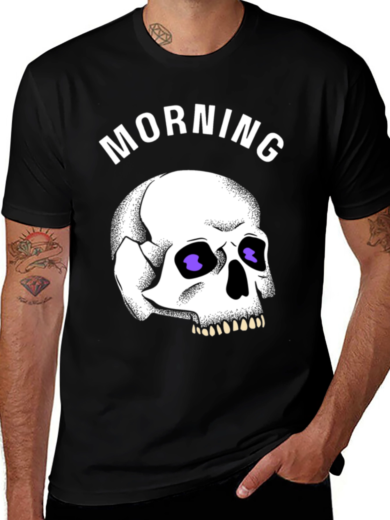 Variant 26 of Morning Skull Graphic Tee - Black Cotton T-Shirt