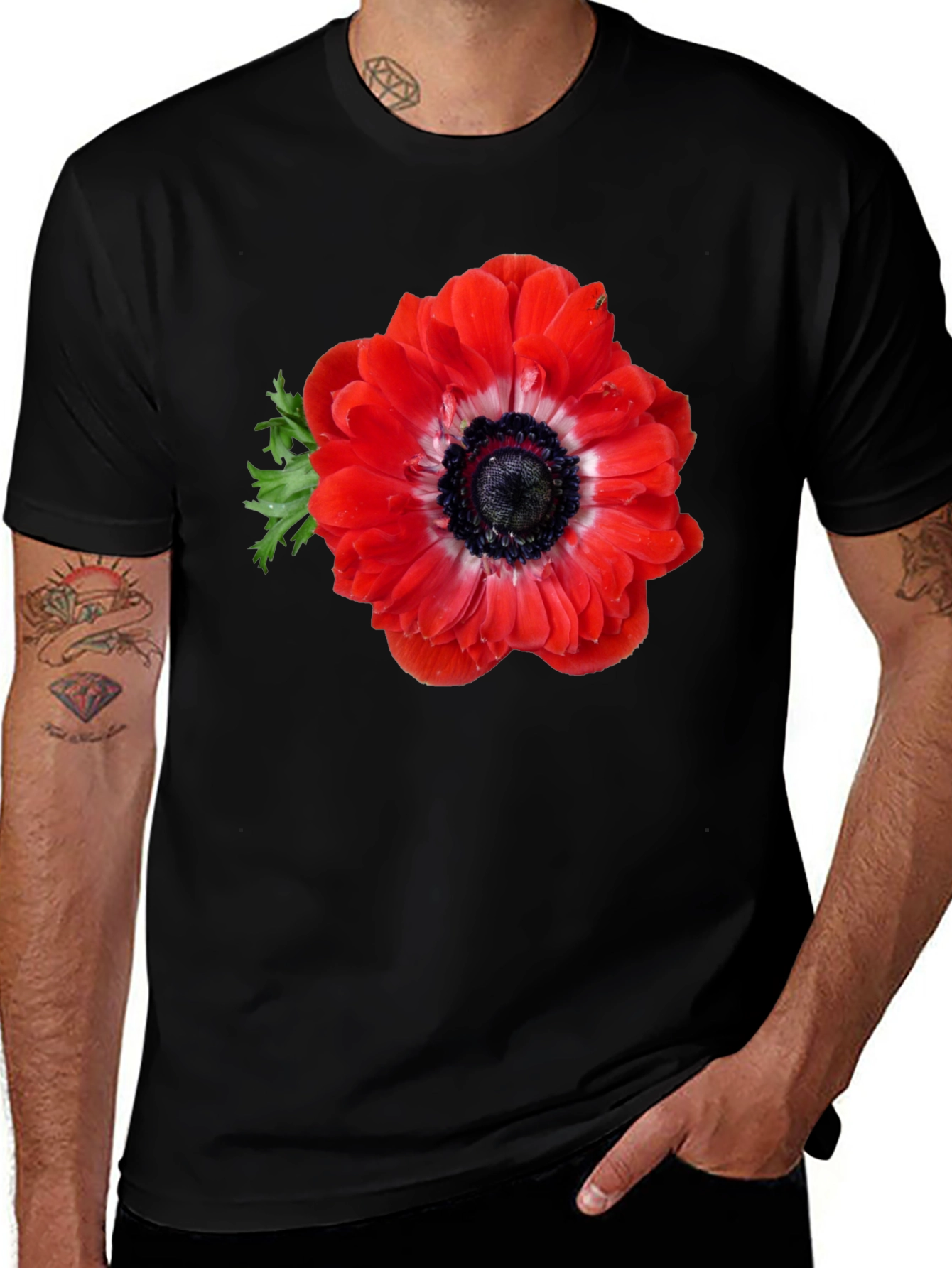 Variant 11 of Red Flower Graphic Black T-Shirt