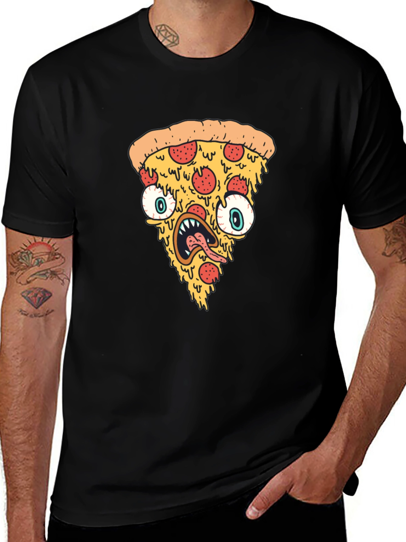 Variant 21 of Pizza Monster Graphic Tee - Black Short Sleeve T-Shirt