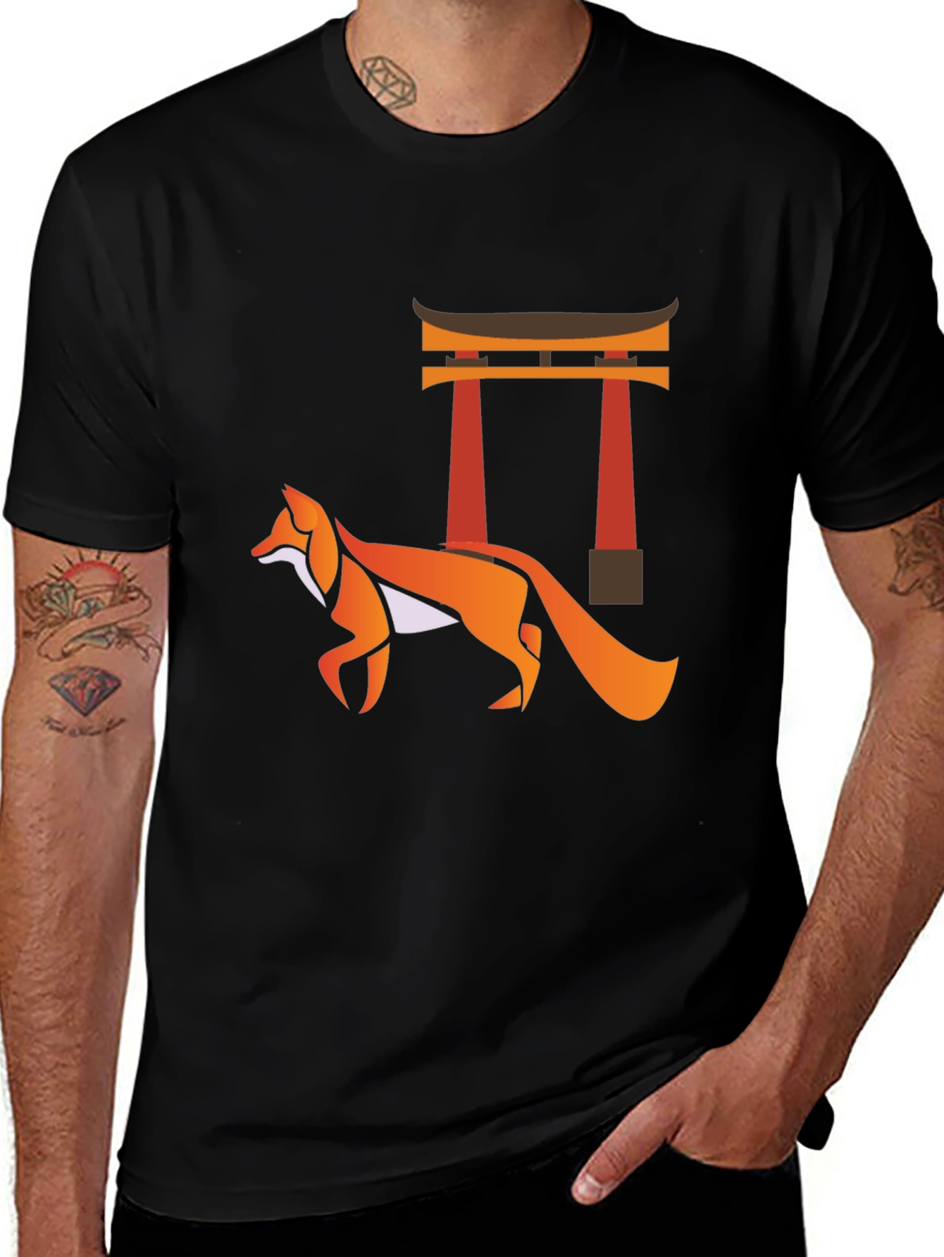 Variant 24 of Fox & Torii Gate Graphic Tee - Black
