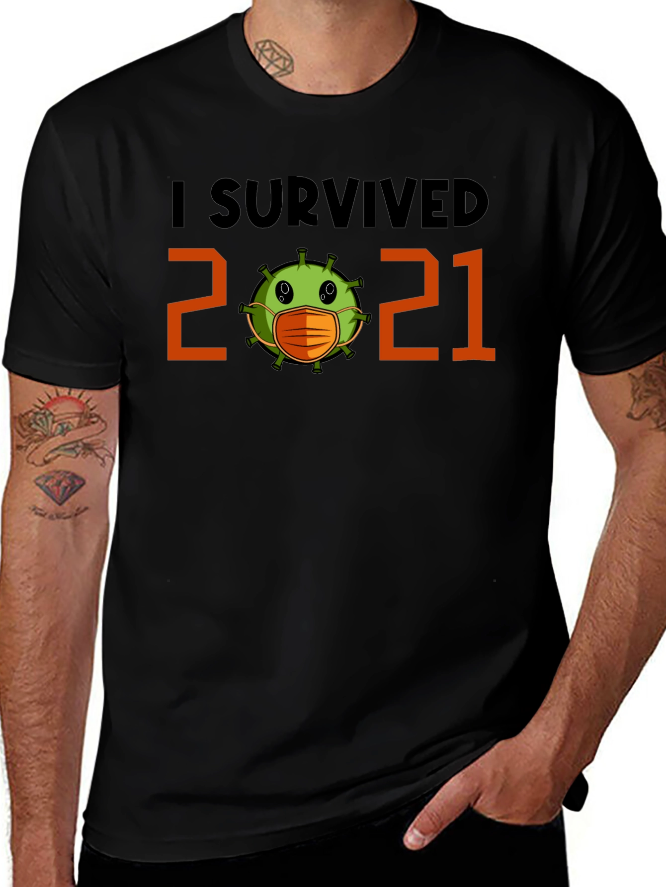 Black I Survived 2021 Graphic Tee - Pandemic Novelty main image