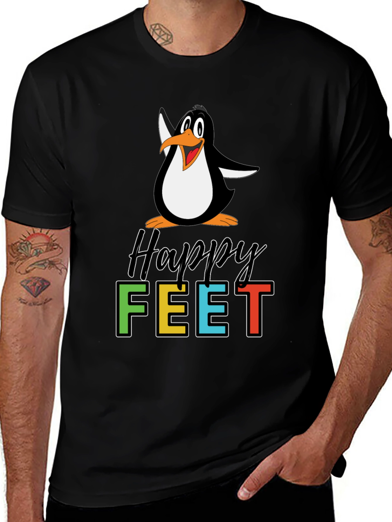 Variant 5 of Happy Feet Penguin Graphic Tee - Black T-Shirt