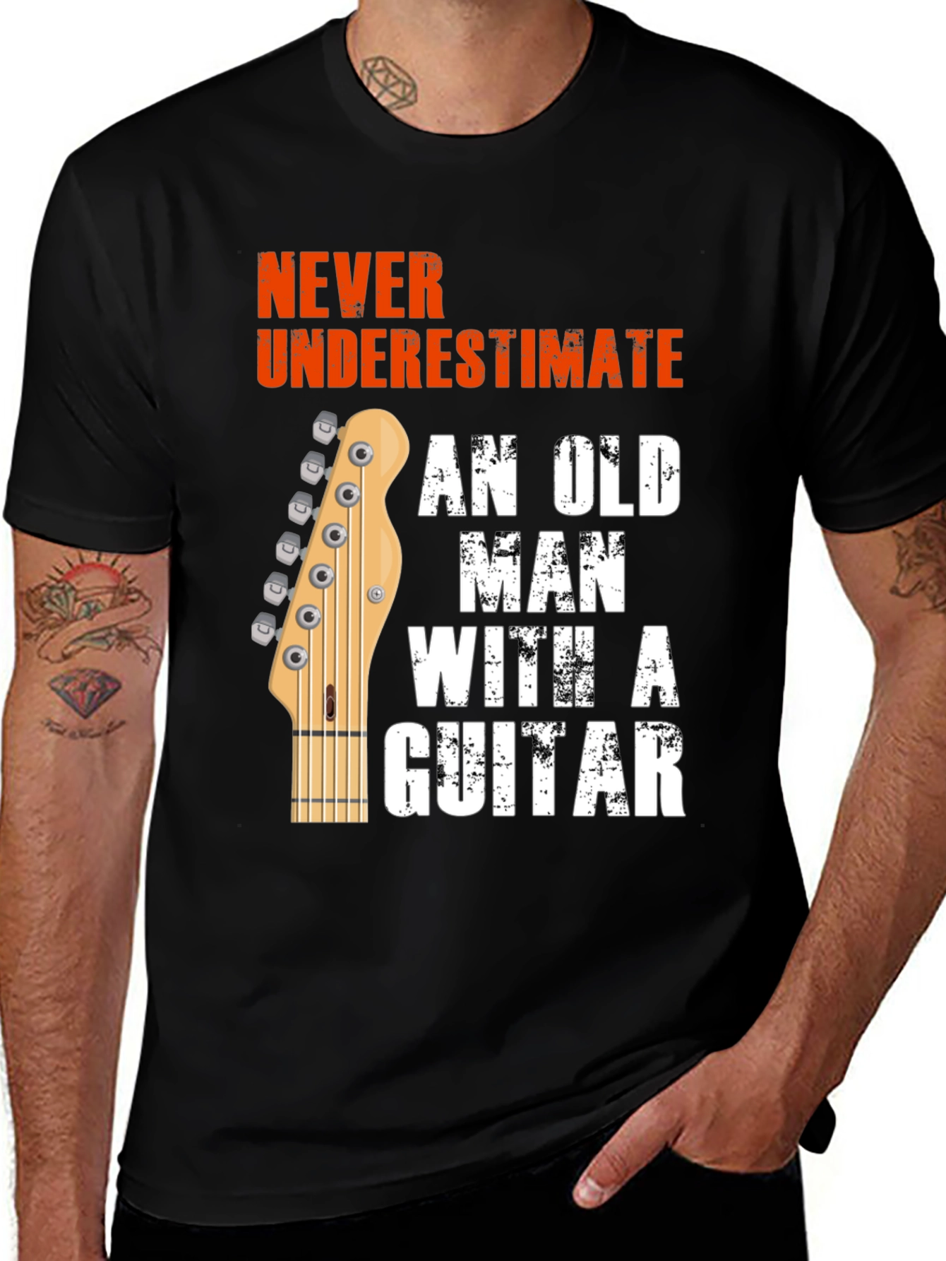 Variant 27 of Never Underestimate Old Man Guitar Black Graphic T-Shirt