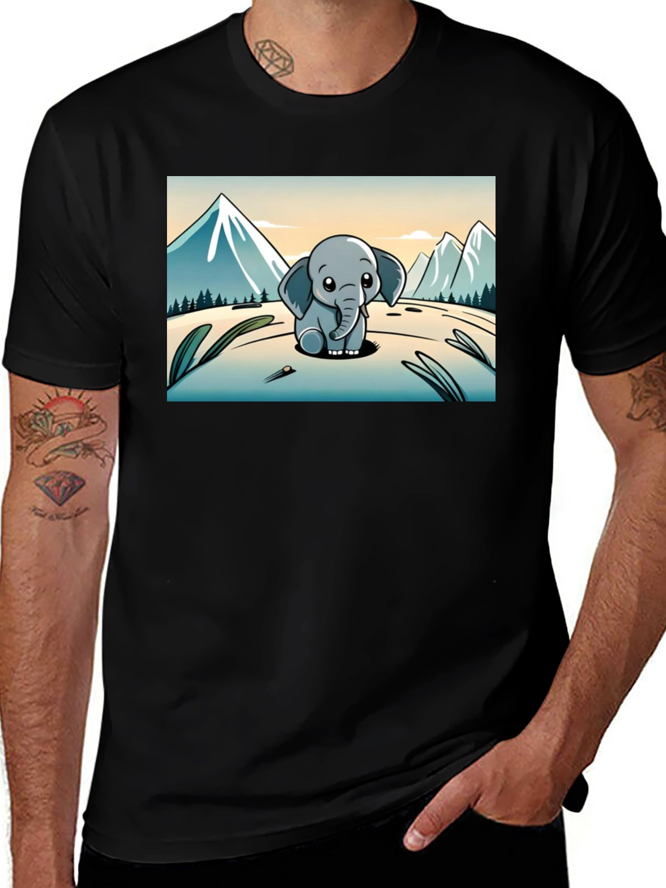 Variant 24 of Cute Elephant Cartoon Graphic Tee