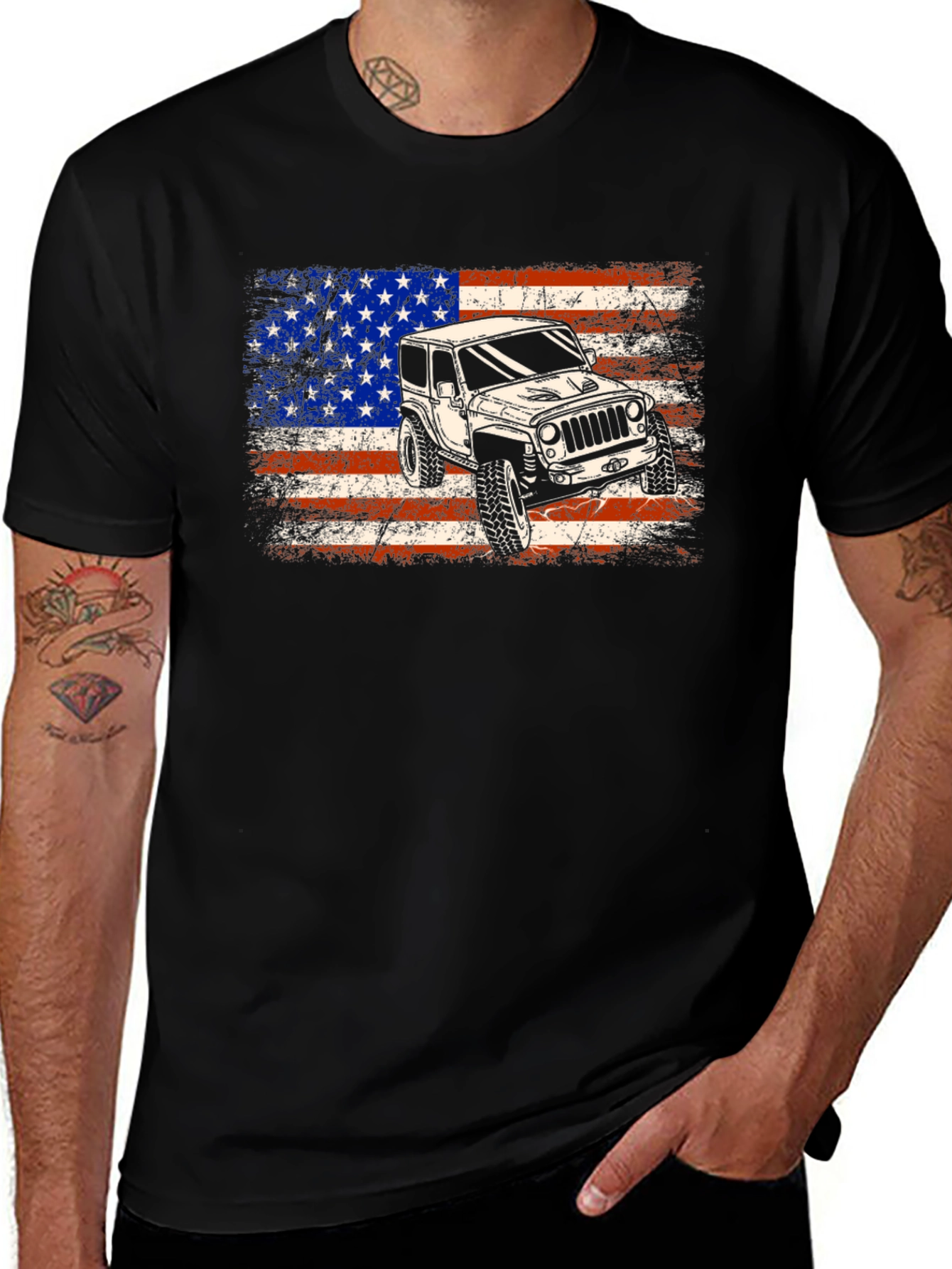 Variant 28 of American Flag Jeep T-Shirt