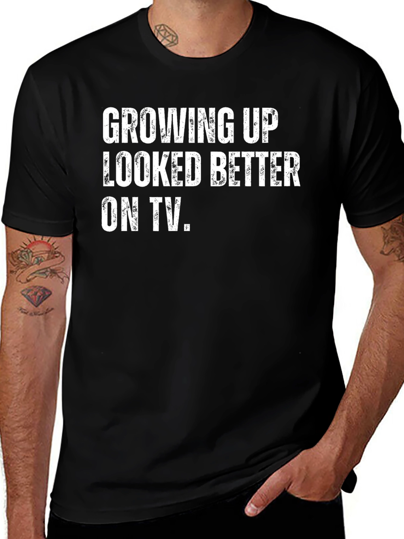 Growing Up Looked Better On TV Black T-Shirt