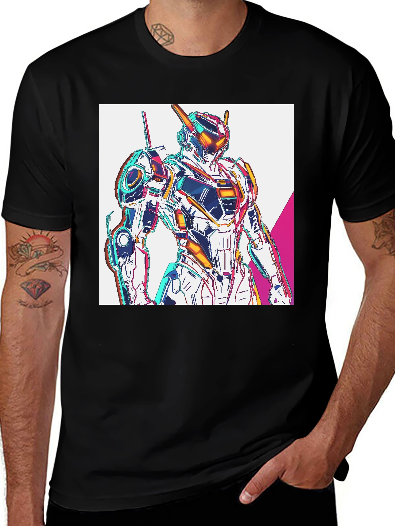 Variant 14 of Retro Robot Graphic Tee - Black Crew Neck T-Shirt