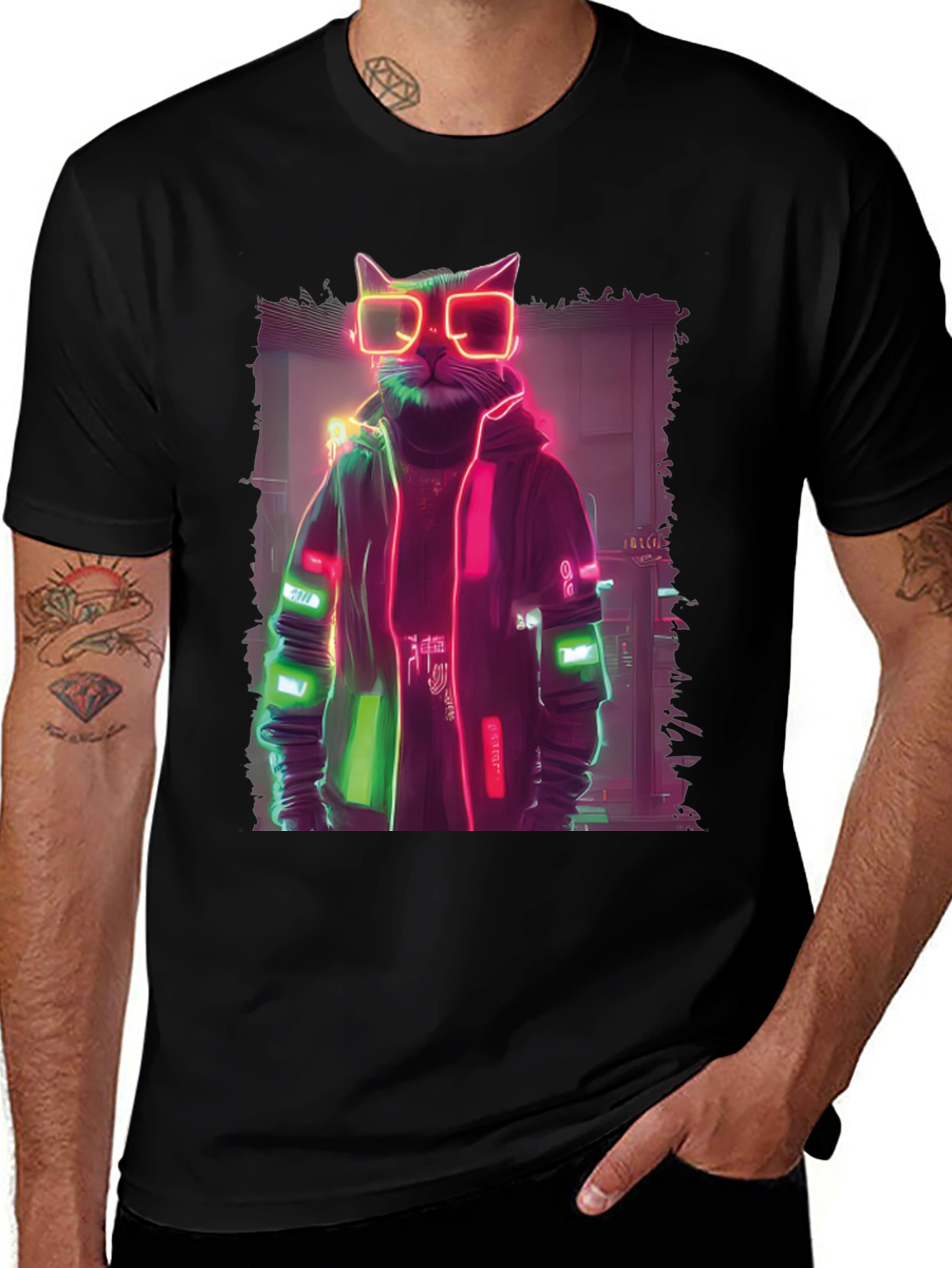 Variant 12 of Cyberpunk Cat T-Shirt - Neon Style Graphic Tee