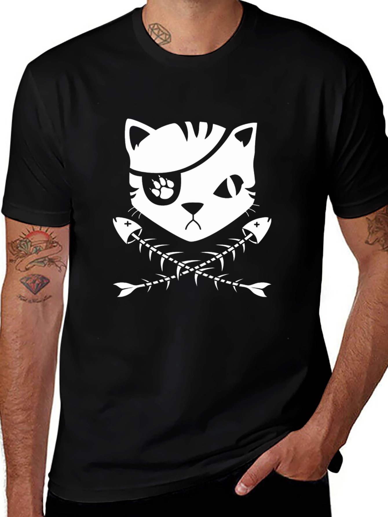 Variant 24 of Pirate Cat Graphic Tee - Black Cotton T-Shirt
