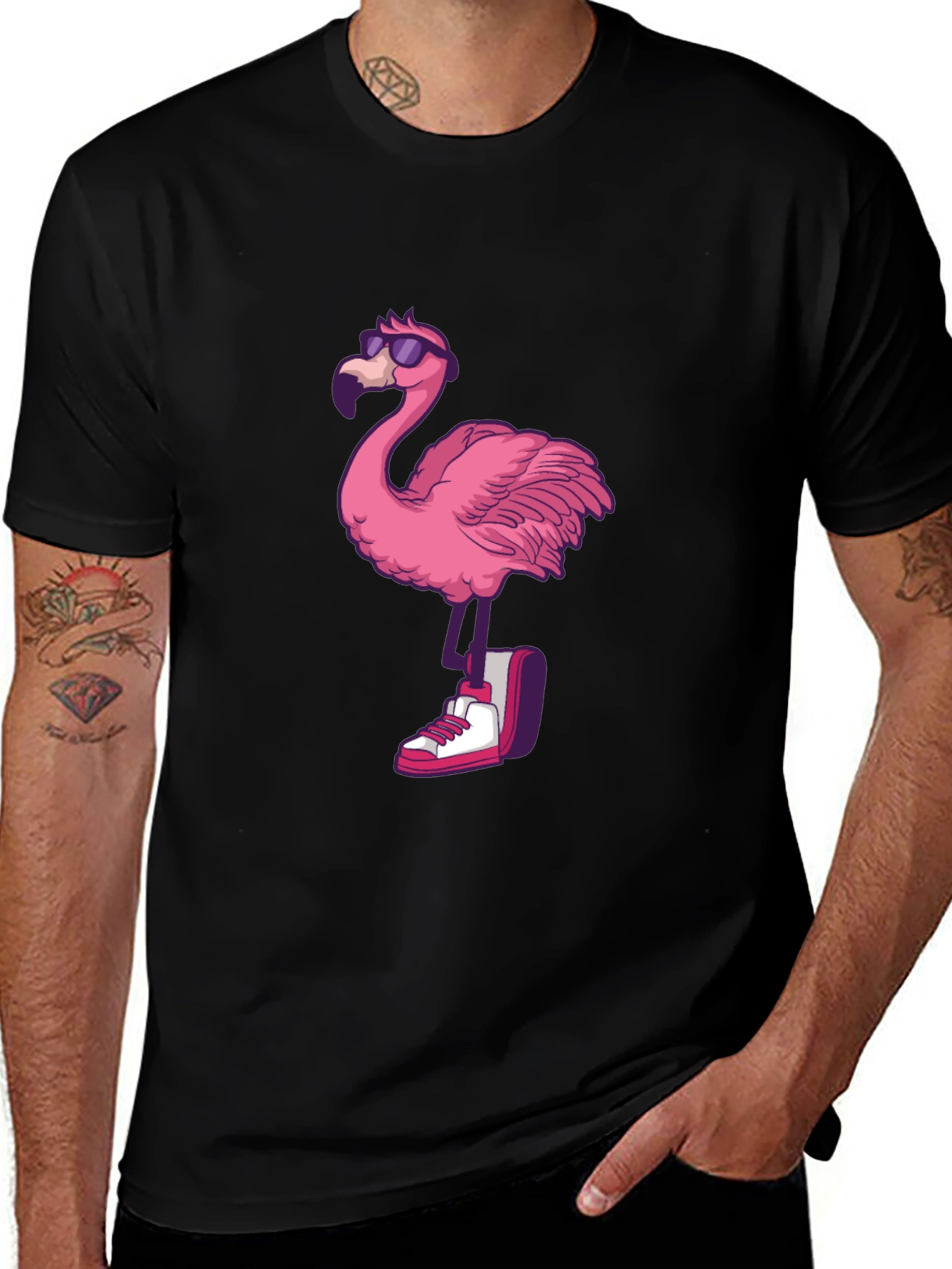 Variant 12 of Cool Flamingo Graphic Tee - Black T-Shirt