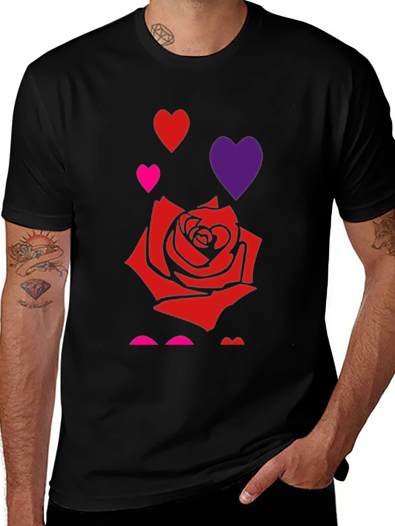 Variant 18 of Rose & Hearts Graphic Black T-Shirt