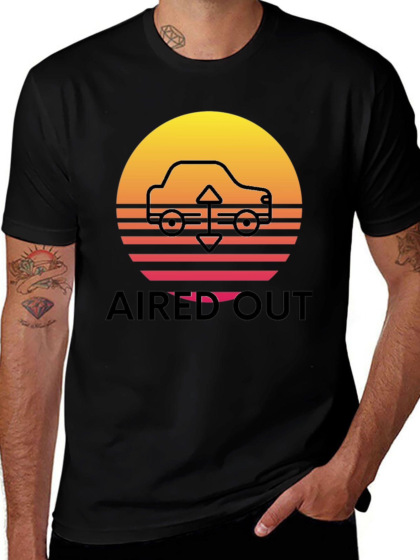 Variant 17 of Aired Out Car Graphic Tee - Retro Sunset Design