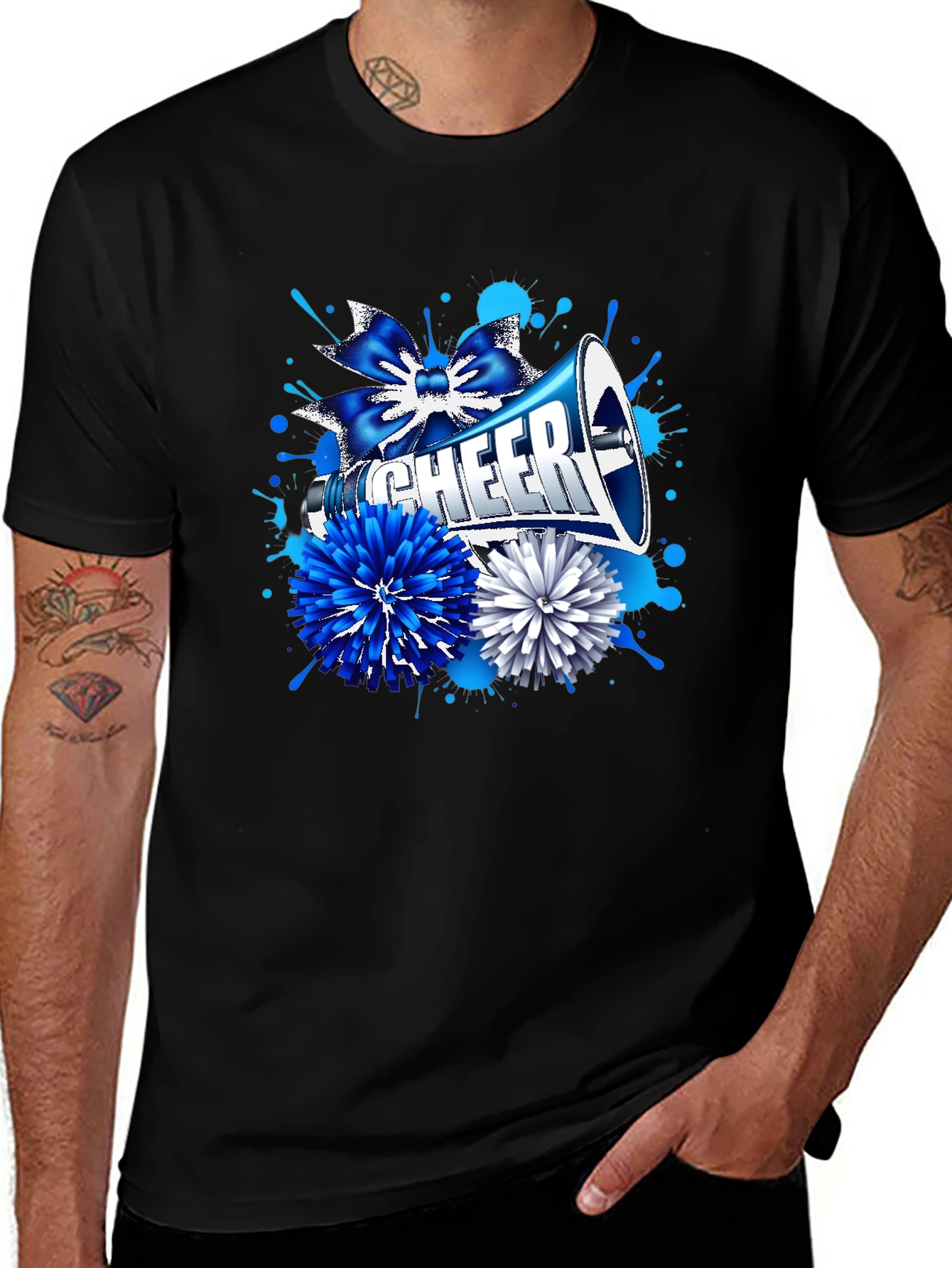 Cheerleading Spirit T-Shirt Pom-poms & Megaphone Graphic Tee