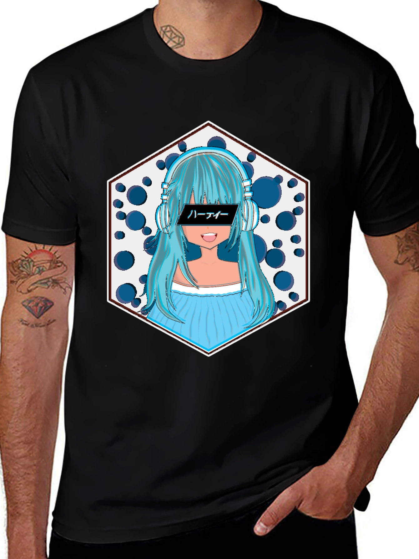Variant 8 of Anime Girl Headphone Graphic Black T-Shirt